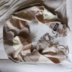 NWOT 100% cashmere MADE IN SCOTLAND earth tones plaid fringed scarf, 64"×12"